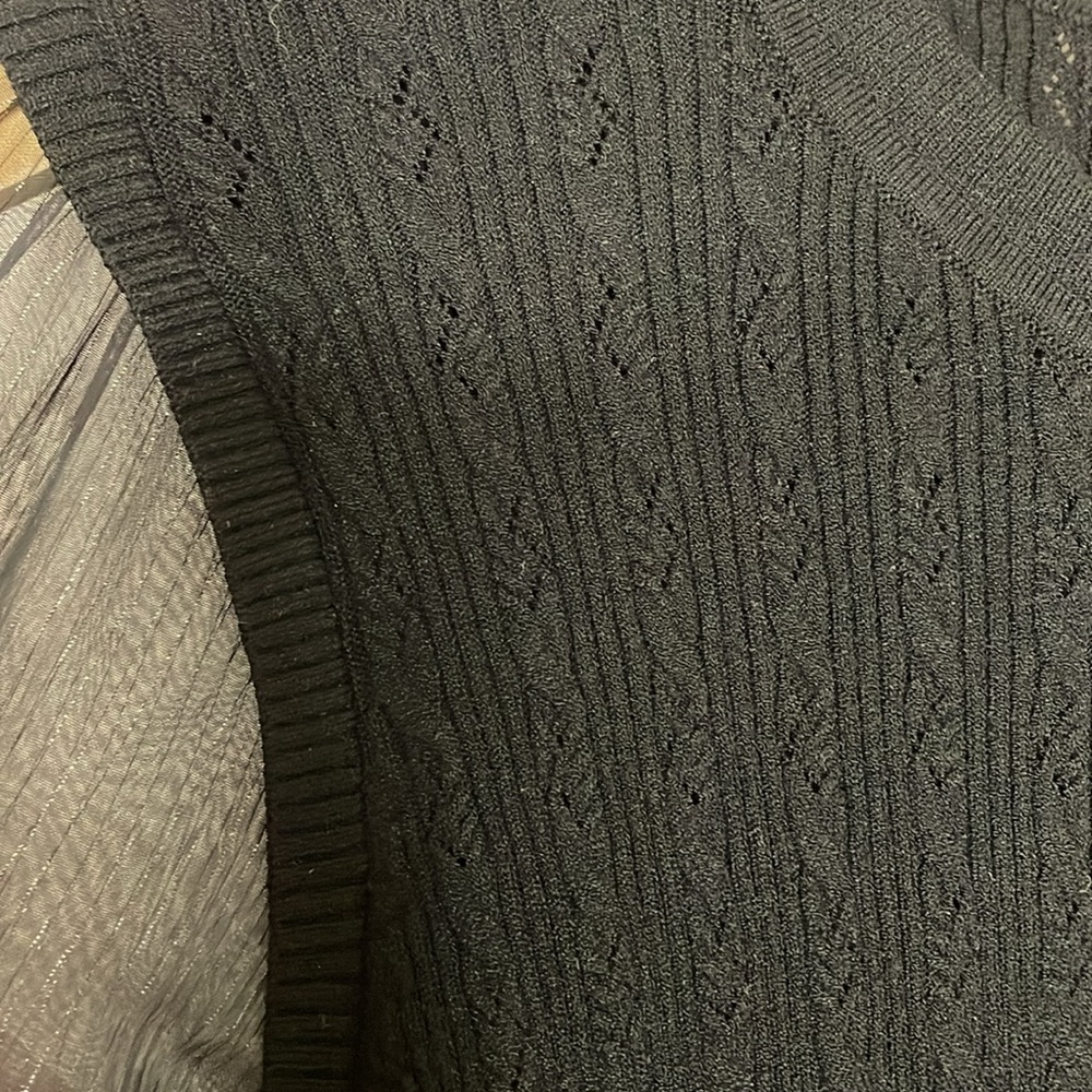 Talbots Woven Sheer Sleeve Black Crewneck Pullover Sweater Size Large - Picture 5 of 12